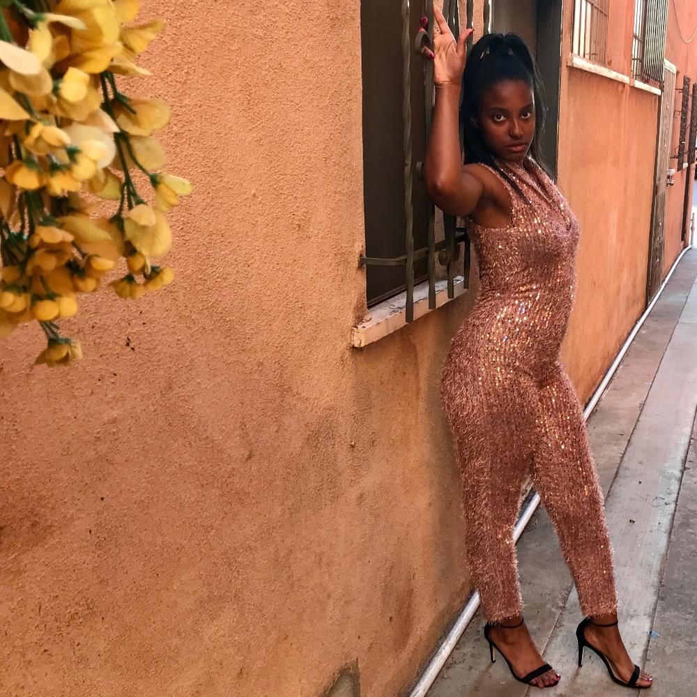 Rose Gold Mohair Lacquer Sleeveless Jumpsuit